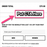 Screenshot example of where a clear "next step" CTA should go on the Diesel checkout page