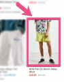Screenshot example of a distracting shirt in an Urban Outfitters product card for shorts
