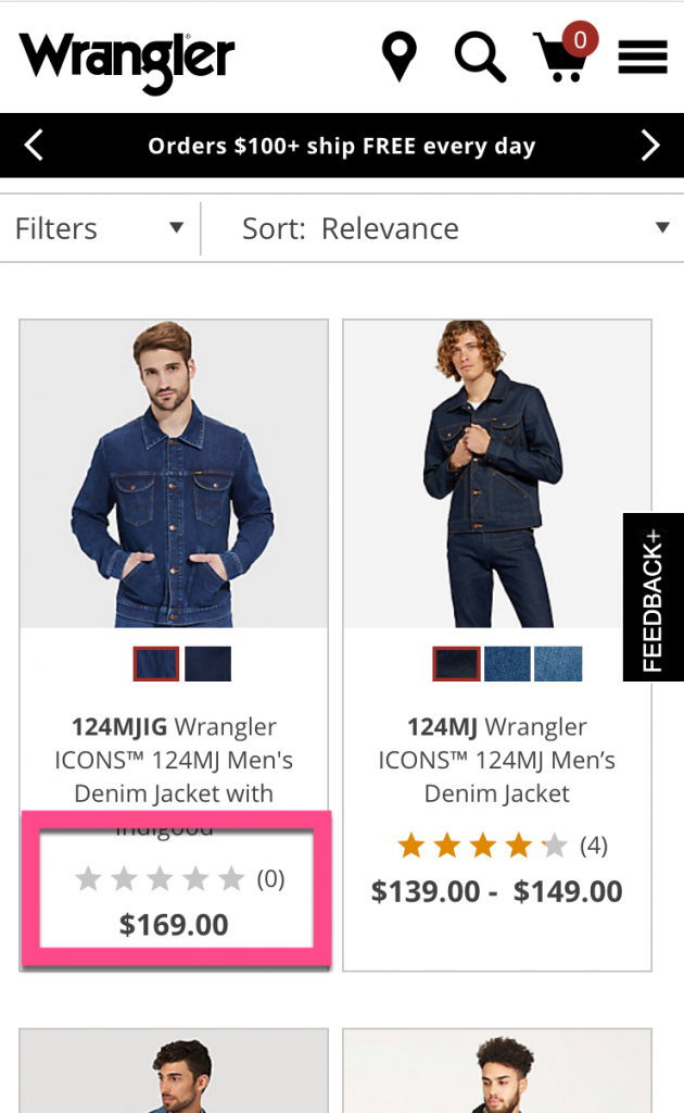 Screenshot example of a Wrangler product with no rating