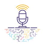 Line vector icon illustration of podcasts online with maze like background