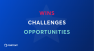 Graphic of a blue box with a star in the middle and the words wins, challenges, and opportunities inside