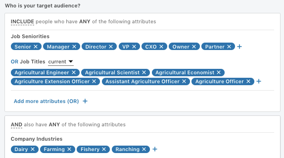 Screenshot showing an example of how to use the AND and OR functionality in LinkedIn