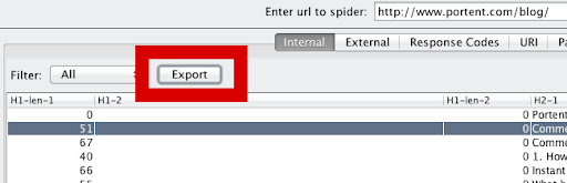 Screenshot showing how to export your crawl in Screaming Frog