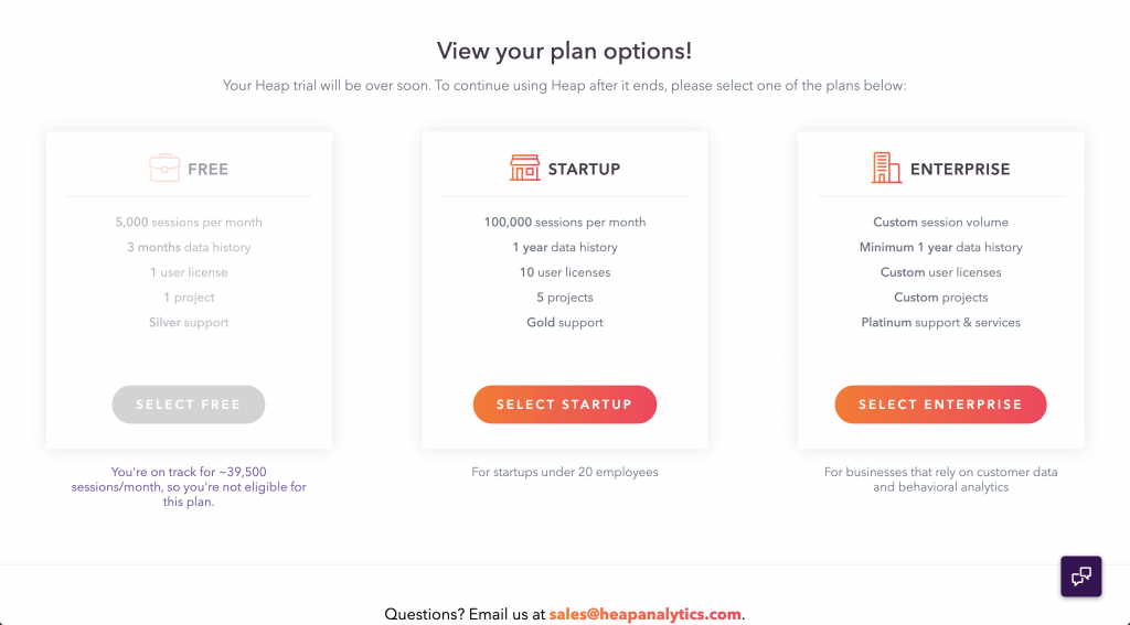 Screenshot showing the session and data retention limitations of their Startup and Enterprise plans