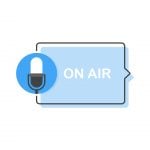 Podcast icon showing a microphone and a speech bubble with the text "on air" inside