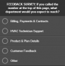 This feedback survey asked what department users expected to reach if they called the number on the page. The options to choose from were 1) Billing, Payments, & Contracts, 2) HVAC Technician Support, 3) Product & Plan Details, 4) Customer Feedback, or 5) Other