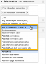 In this screenshot from GA you can see the MCF options available are: total conversions, total conversion value, assisted conversions, assisted conversion value, first interaction conversion value, last interaction conversion value, and assisted/last click conversions ratio.