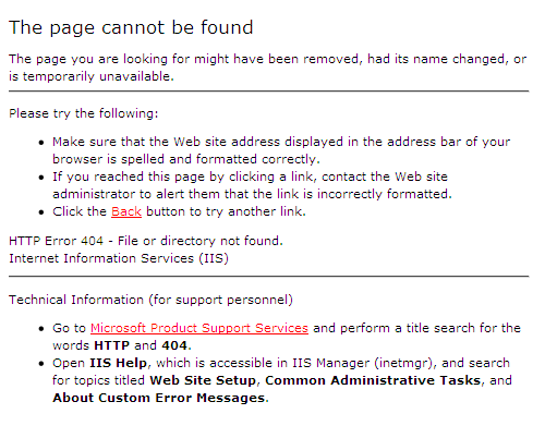 iis 404 error page