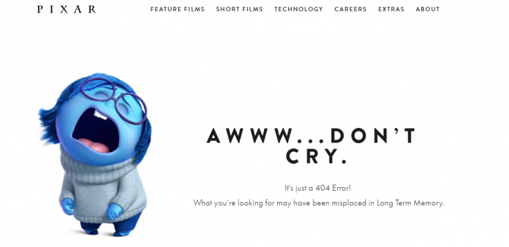 Пример страницы Pixar 404