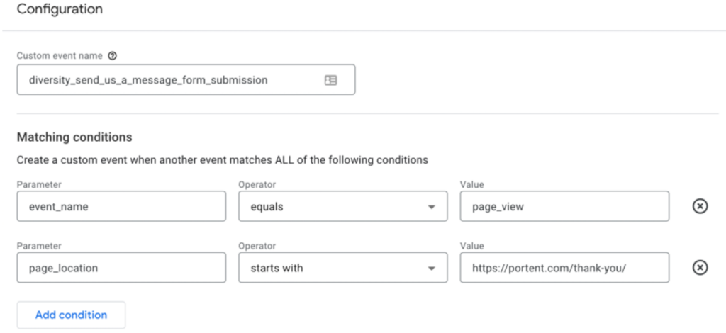 A screenshot of the event configuration page in GA4