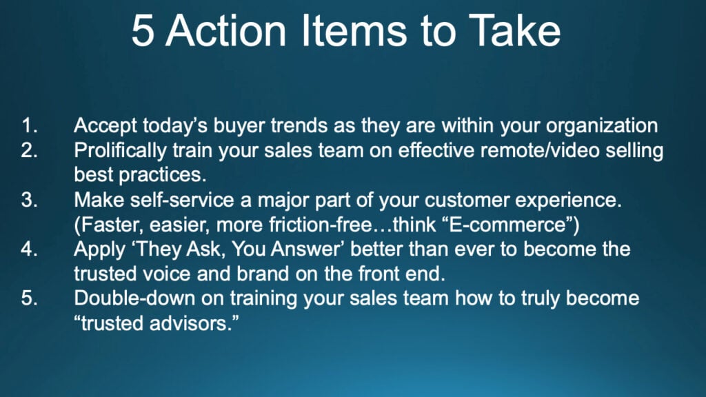 Slide showing 5 action items