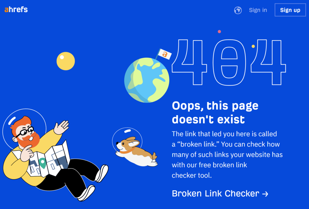 A screenshot of a custom 404 page from Ahrefs