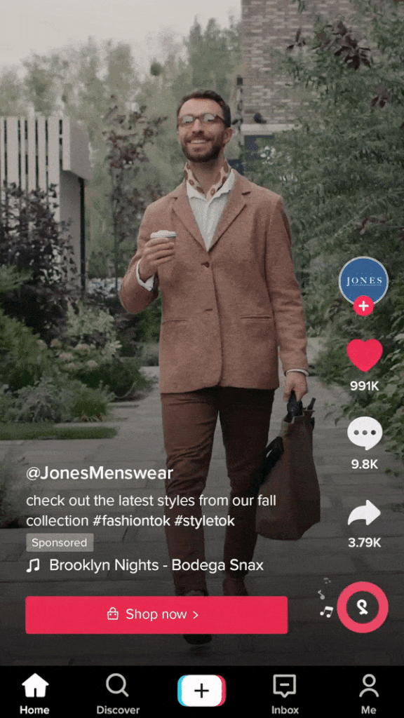 Example E-Commerce Ad from Jones Menswear on TikTok